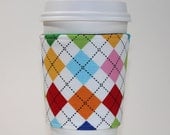 Reversible Coffee Cup Sleeve - Padded and Reusable - Argyle and Preppy Stripes