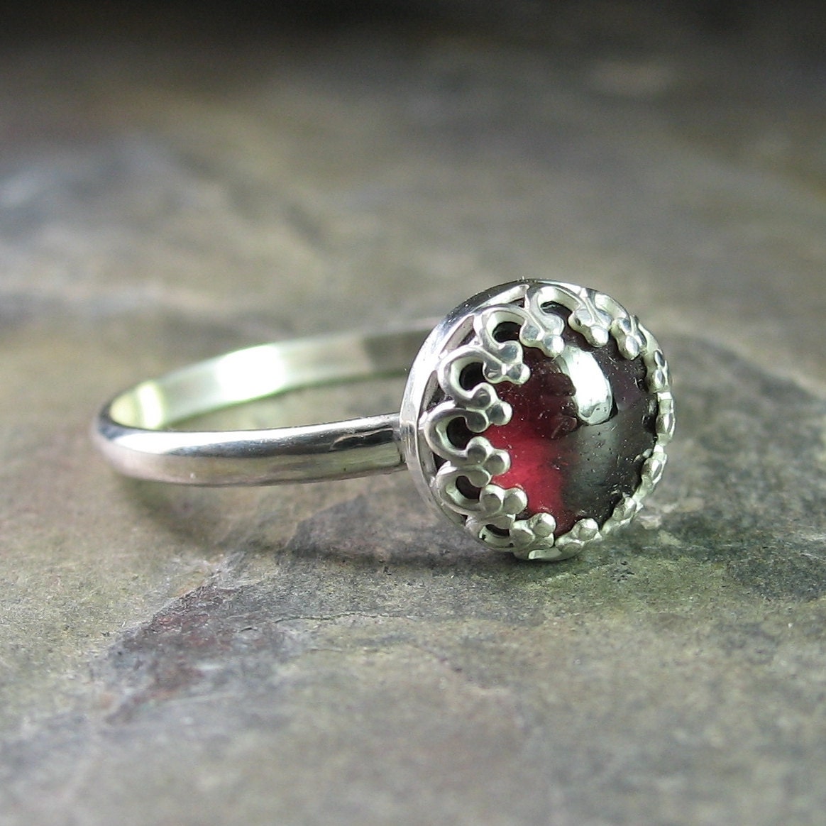 Sterling silver stacking ring gemstone garnet  - Cranberry Jubilee
