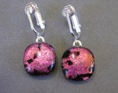 Dichroic Pink Clip On Earrings, Dangle Clip Earings for Non Pierce Ears, Fashion Jewelry - Cotton Candy - 1540 -2