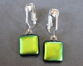 Dichroic Yellow Clip on Earrings, Dangle Clip Earings, Clip On Jewelry  - Albany - 1669 -2