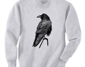 CLEARANCE SALE Single Raven Bird Crow Art Sweatshirt Ultra Cotton Ash Gray Size XL Only