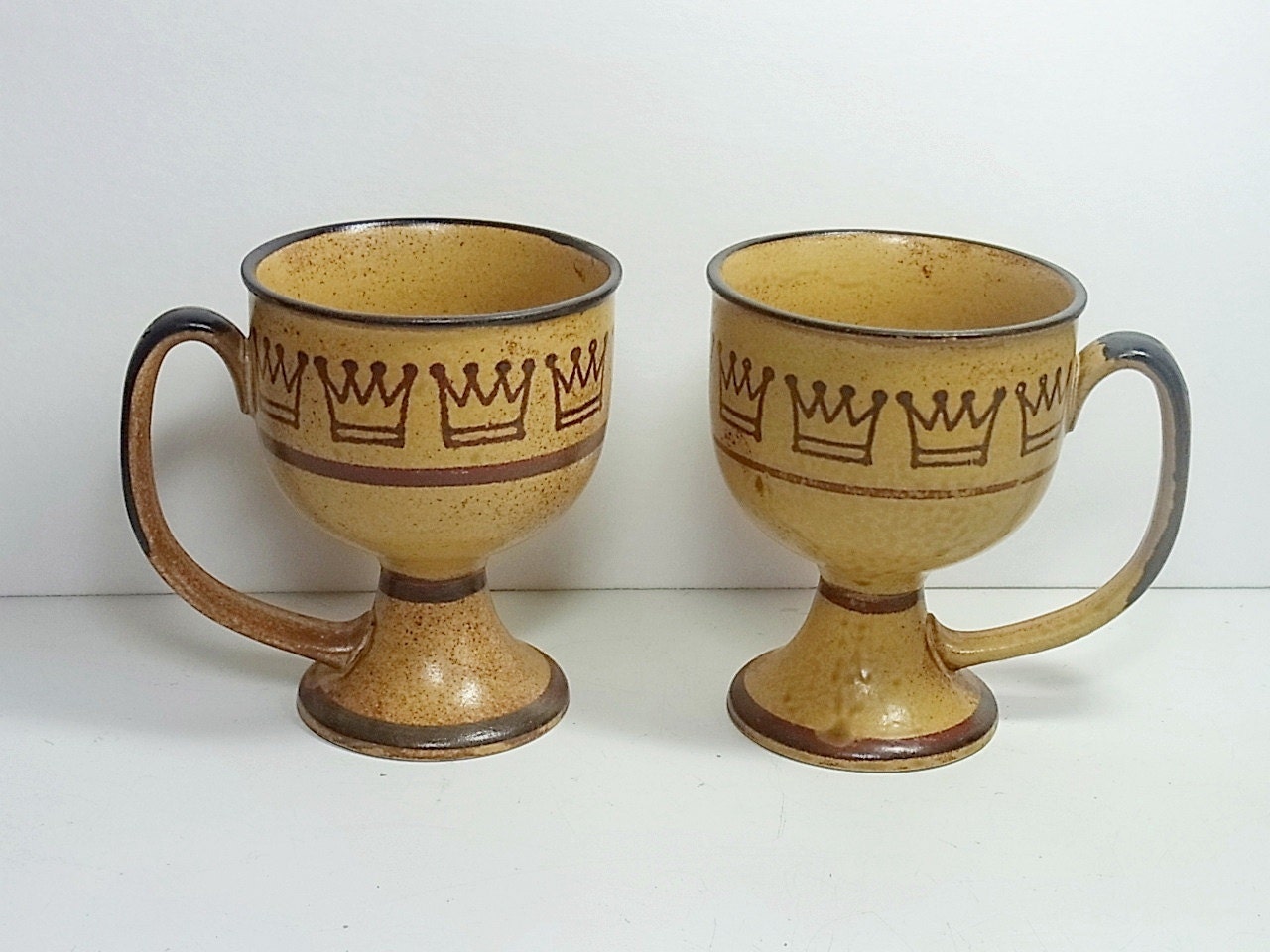 Vintage Pottery Goblets with Crown Renaissance Cups Chalices