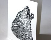 Wolf Linocut Blank Greeting Card