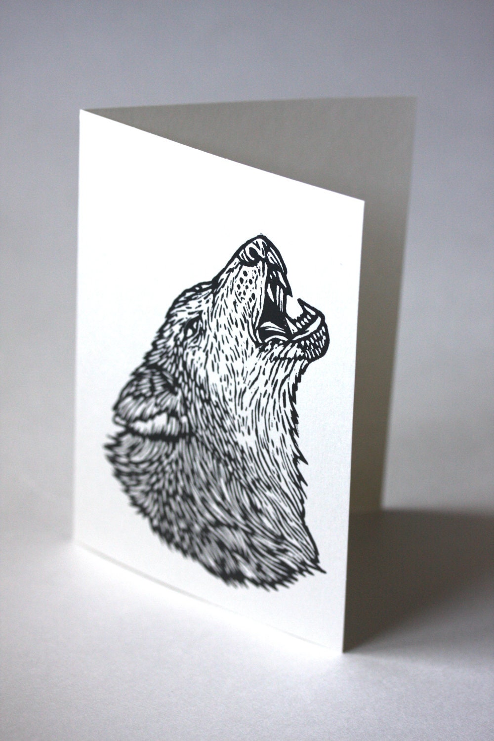 Wolf Linocut Blank Greeting Card