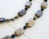 Escher Necklace - Pyrite, Landscape Stone, Antique Brass, Golden Sheen Obsidian
