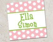 Stickers Gift Tags . pink and green polka dots . for Favors, Treat Bags and Envelope Seals