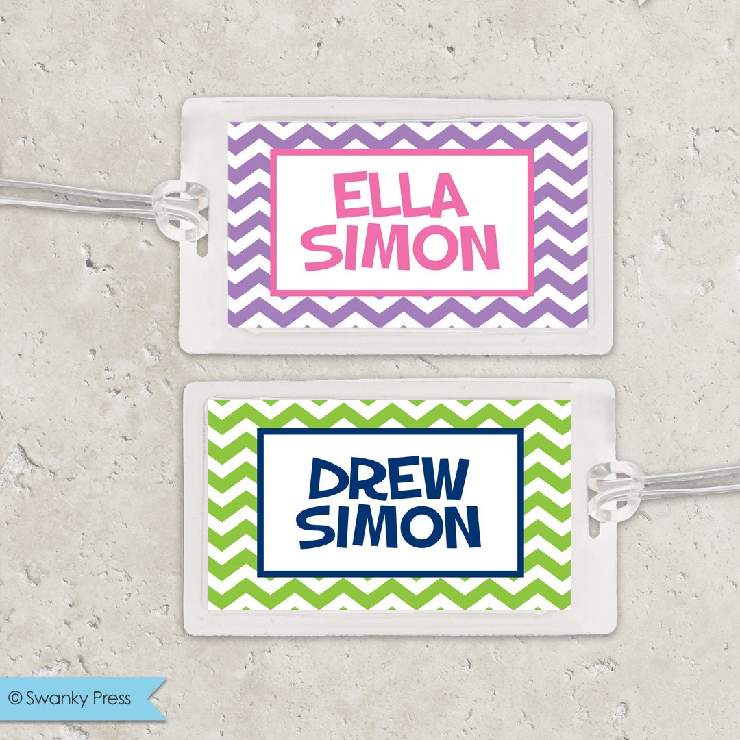 Kids Bag Tag Luggage Tag - Chevron Zig Zag - Pick your own colors Il_570xn