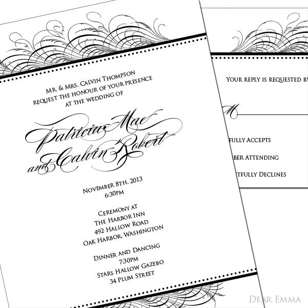 Fancy Calligraphy Flourish Wedding Invitations and Reply card - Script Invitation, Romantic Wedding - SAMPLE