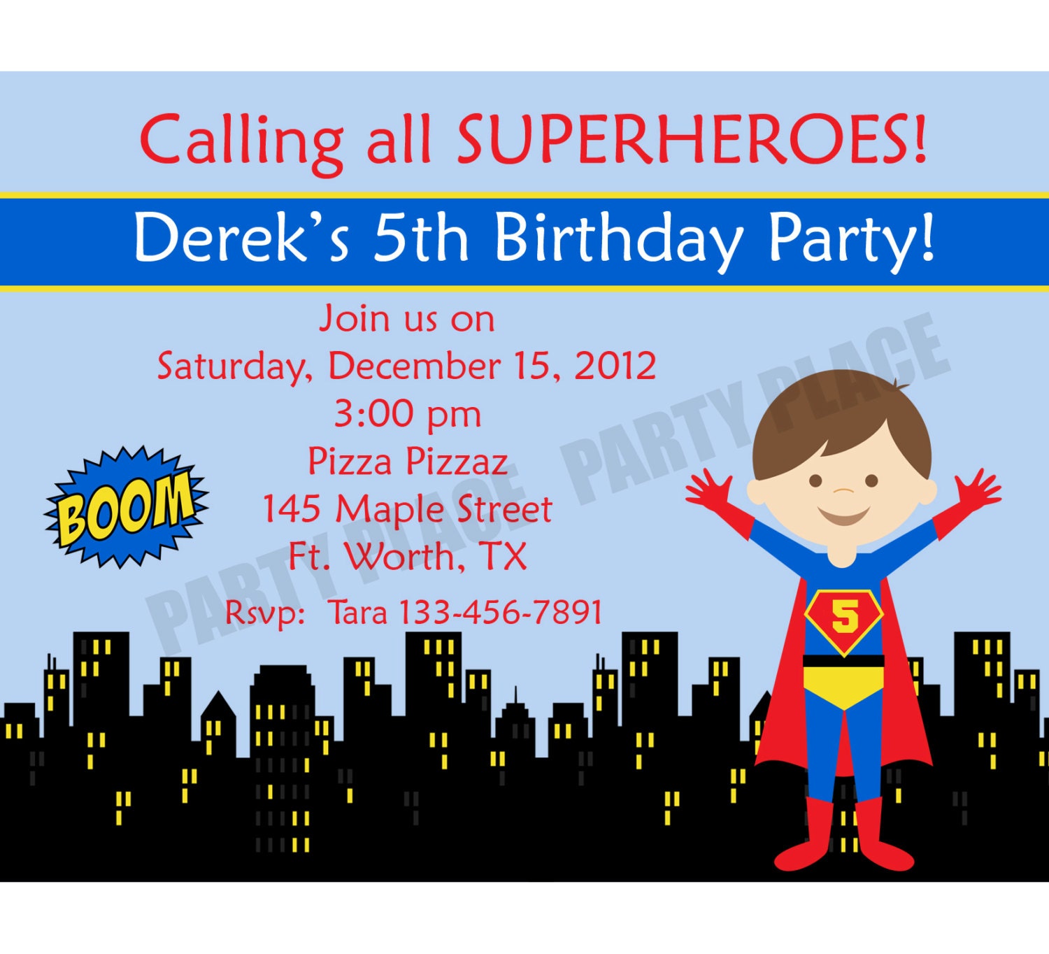 20 Personalized Birthday Invitations   -  Super Hero
