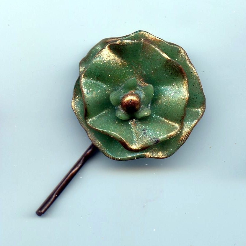 Poppy Hair Pin - Seafoam Green Shimmer - Polymer Clay