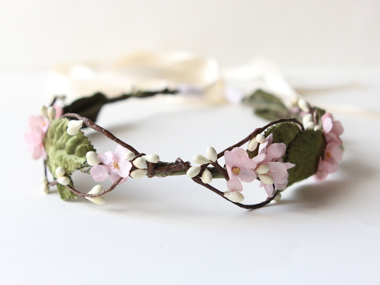 Flower crown, bridal hair accessory, wedding head piece, pink floral head piece - WENDY