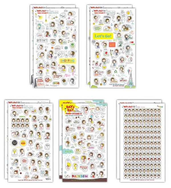 A Set of 6 Sheets Korea Pony Brown Day & Day Today Kawaii Cute polaroid photo Deco Planner Stickers