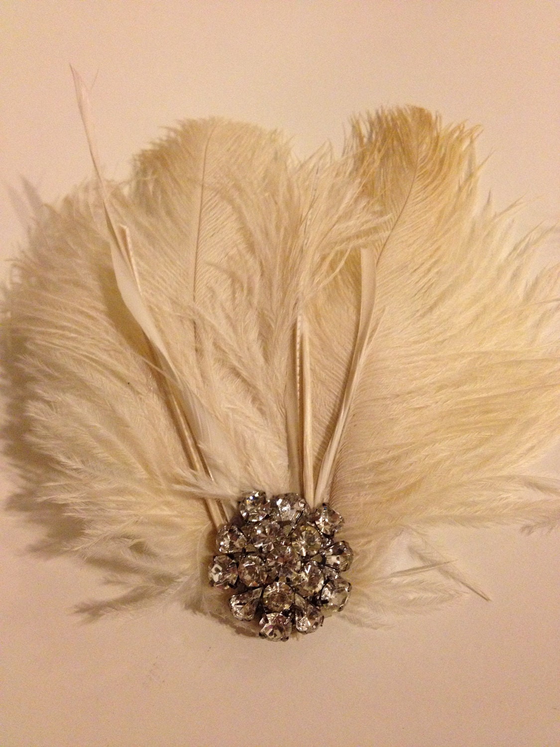 RCB cream feather rhinestone wedding hairpiece