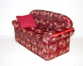 16 Inch  Doll Sofa - Silky - Light Burgundy - Creamy Circles - Roll  Arm - Handmade