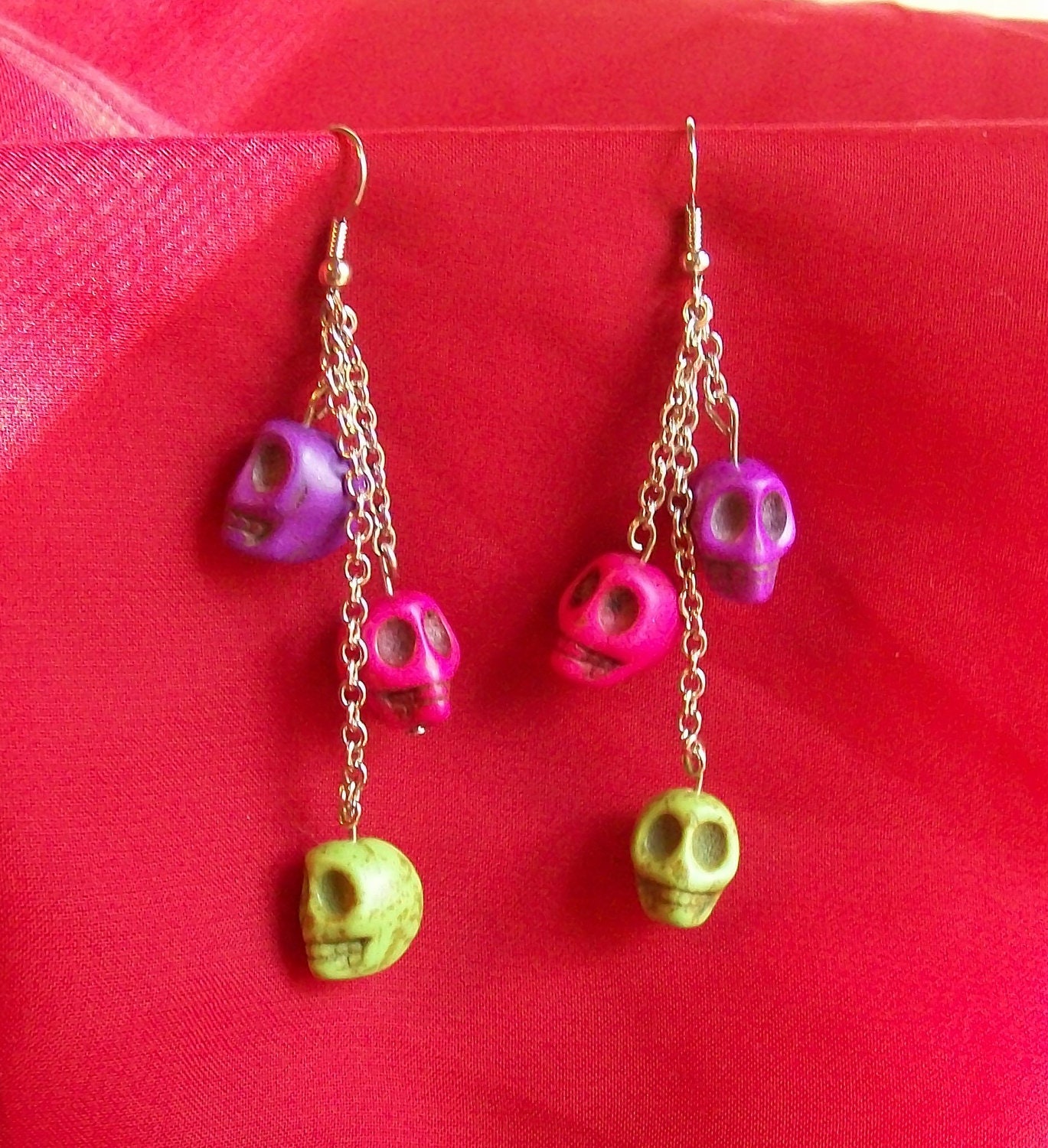 Colored Stone Skull Earrings