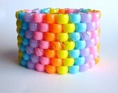 Kandi Cuff Bracelet - Raver Plur Jewelry - Pink, Light Blue - The Freshmaker