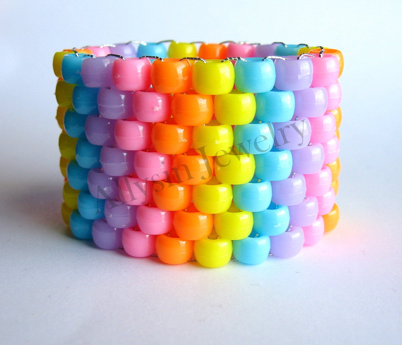 Kandi Cuff Bracelet - Raver Plur Jewelry - Pink, Light Blue - The Freshmaker