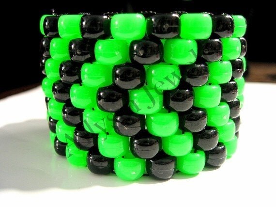Green, Black Kandi Cuff, Neon Toxic Bracelet