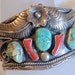 RESERVED Magnificient Navajo Bracelet - Turquoise Coral Cuff - Signed Apachi TC- 2.25 Inches tall - 7 Inch Heavy Vintage Sterling Silver