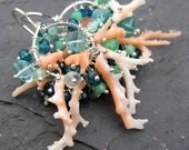 Vintage angel skin coral earrings aquamarine london blue topaz sterling silver branch cluster dangle gemstone mermaid bride -Magdalaine-