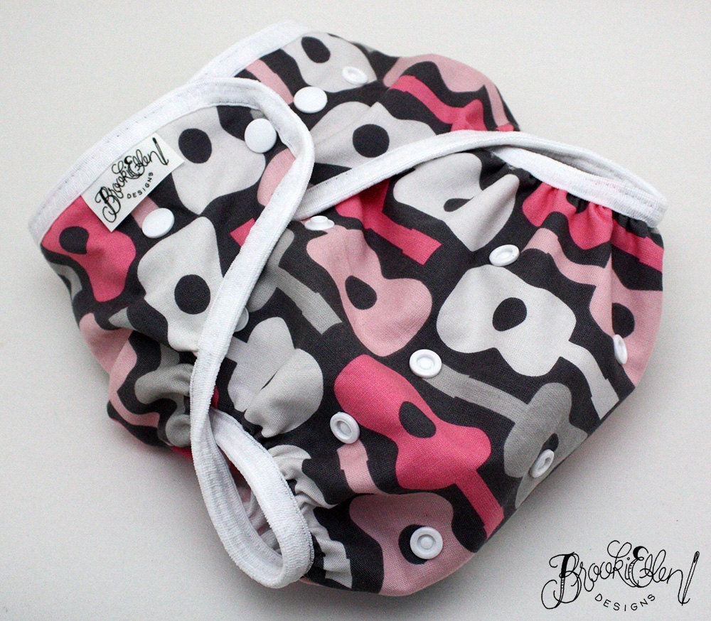 waterproof  diaper cover swim diaper Pink Guitars Ready to Ship One Size