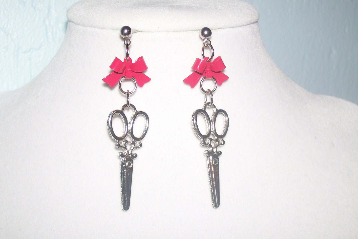 Red Bow Scissor Earrings