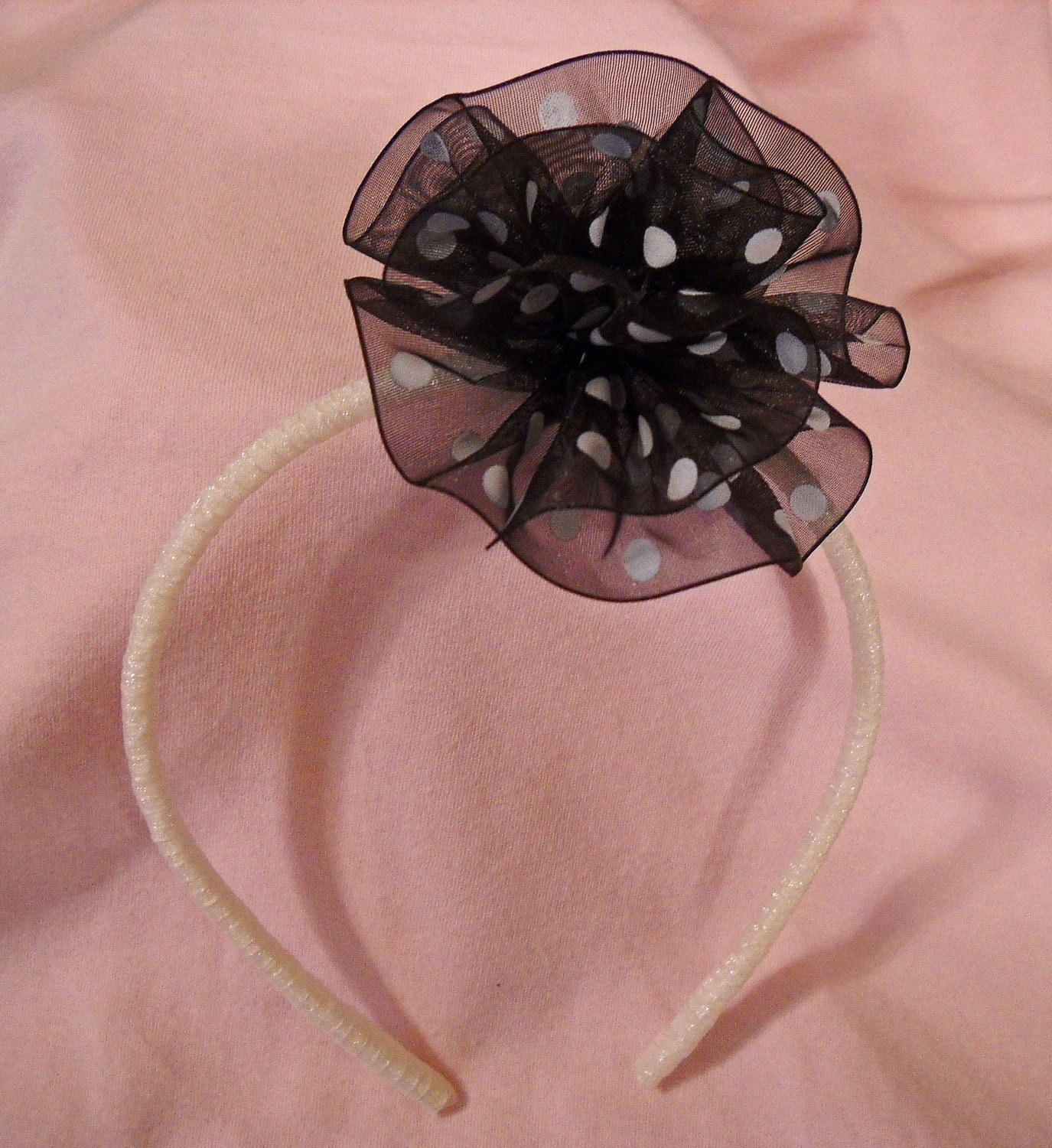 Black and White Polka Dot Puff on Wrapped Headband