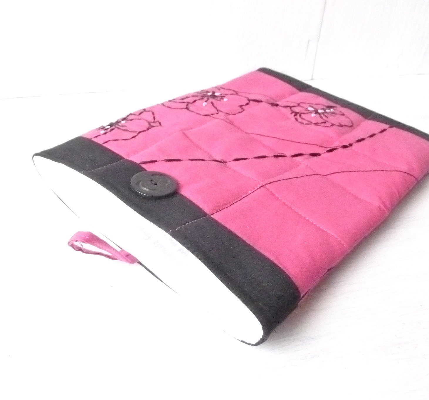 Pretty Padded Ipad Sleeve Pink Black Quilted Patchwork Cute Ipad 2 Cases - Women Teen Chic Girls Gift - Upcycled Recycle Vegan Ipad Holder