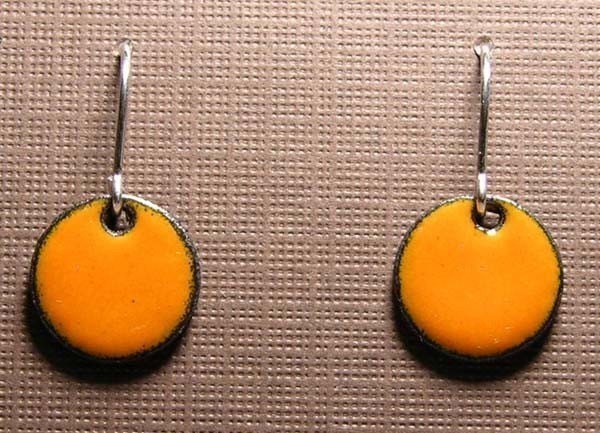 Short Orange Dangle Earrings, Enamel Jewelry, Sterling Silver French Hook Earwires, Pumpkin Orange, Tangerine Orange Earrings