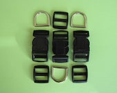 5/8" Dog Collar Set of 3, plastic side contour buckle, plastic tri-glide, metal d-ring, dog collar supplie