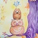 3 happy owls small watercolor painting