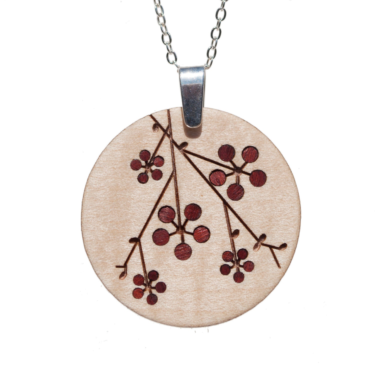 Large Round Snowbud Necklace in Maple inlaid with Bloodwood