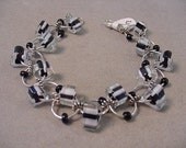 Black and White Bracelet Striped Bracelet Round and Triangle striped glass beads and jump ring bracelet