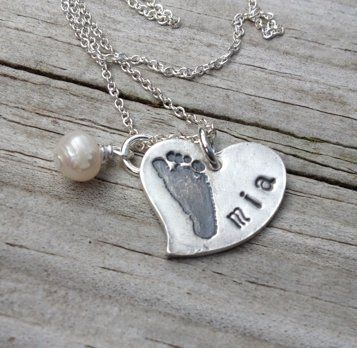 YOUR CHILDS Actual FOOTPRINT In Fine Silver--Heart Pendant Necklace--Keepsake