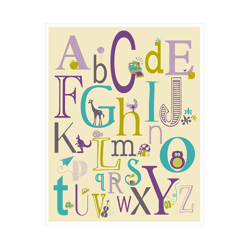 Children's Wall Art / Nursery Decor  Alphabet Poster - ABC alphabet typography 11x14 inch Poster Print