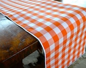 Extra Large Orange Gingham Table Runner with White Crochet Edging by Dot and Army