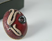 Adjustable Antique Finish Oval Cherry Red Ring with An Ottoman Style Tulip