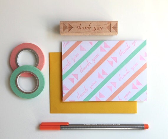 DIY Thank You Card Kit with original rubber stamp and 8 blank cards and envelopes