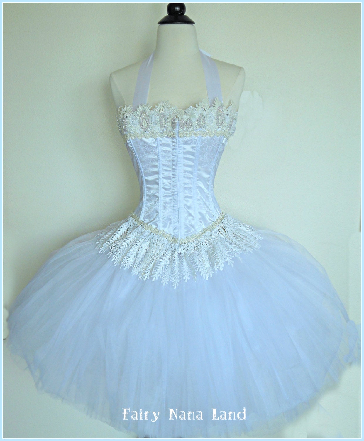 Fairy Tale Bride - Venice Lace and Pearl trimmed wedding corset top and Ballerina style skirt - adult size medium
