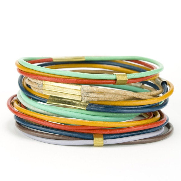 Colorful Leather Bangles - multi-colored