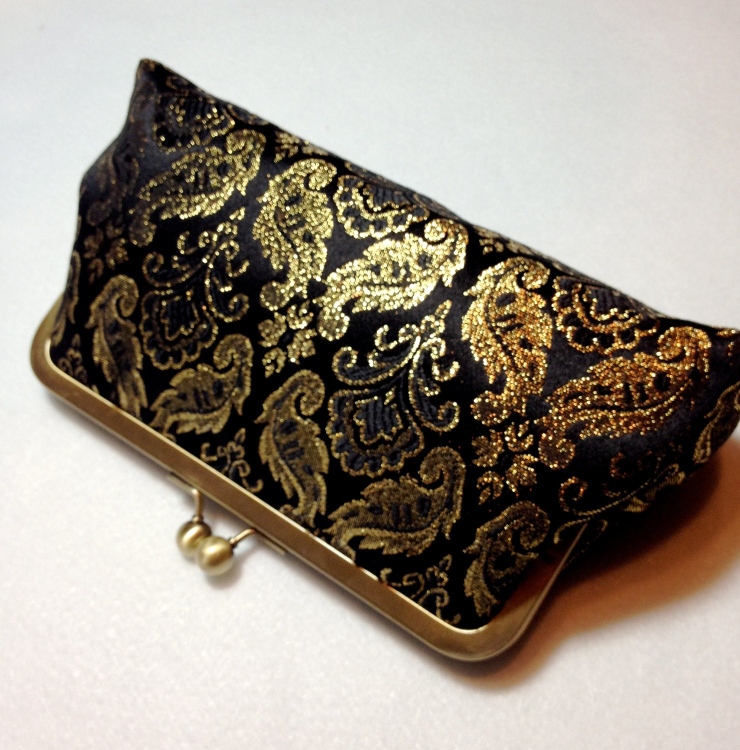 SALE - Was 42.00 - Black and Gold Paisley Clutch - girlbyAileen