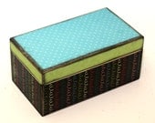 Keepsake Box Wood Turquoise Blue Lime Green Black