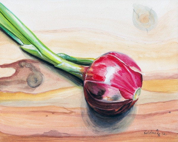 Farmers Market Onion - ORIGINAL watercolor by Redstreake