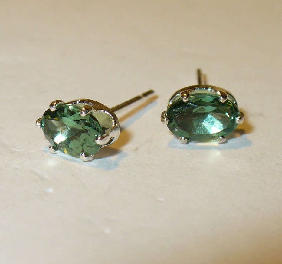 Green Apatite Earrings -  Genuine Natural Gemstone in Solid Sterling Silver Studs