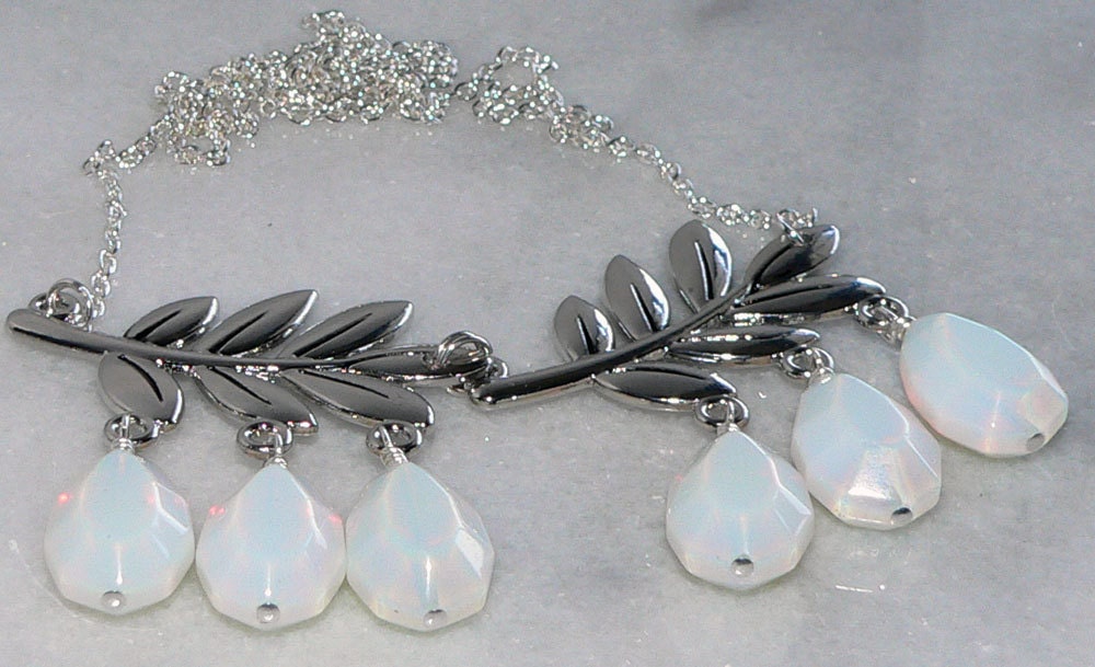 Sea Opal Necklace Opalite Faceted Glass Jewelry 1353