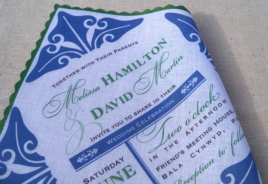 Art deco wedding invitation handkerchief with metallic emerald green painted edge - 25