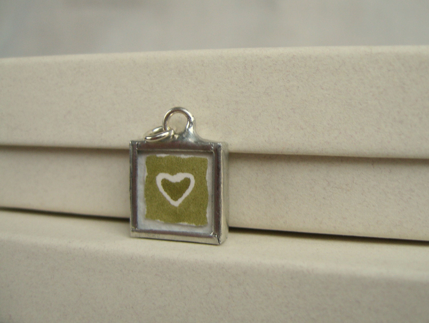 spring sale - green heart watercolor pendant