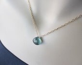 Moss Aquamarine Necklace, Gold, March Birthstone Necklace, Green, Sage, Delicate, Small, Irisjewelrydesign
