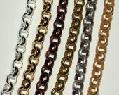 Rolo Chain 7mm 3 Feet Chunky Antique Silver, Copper, Brass, Shiny Gold, Silver, Black, Gun Metal and Matte Gold    - FREE SHIPPING USA
