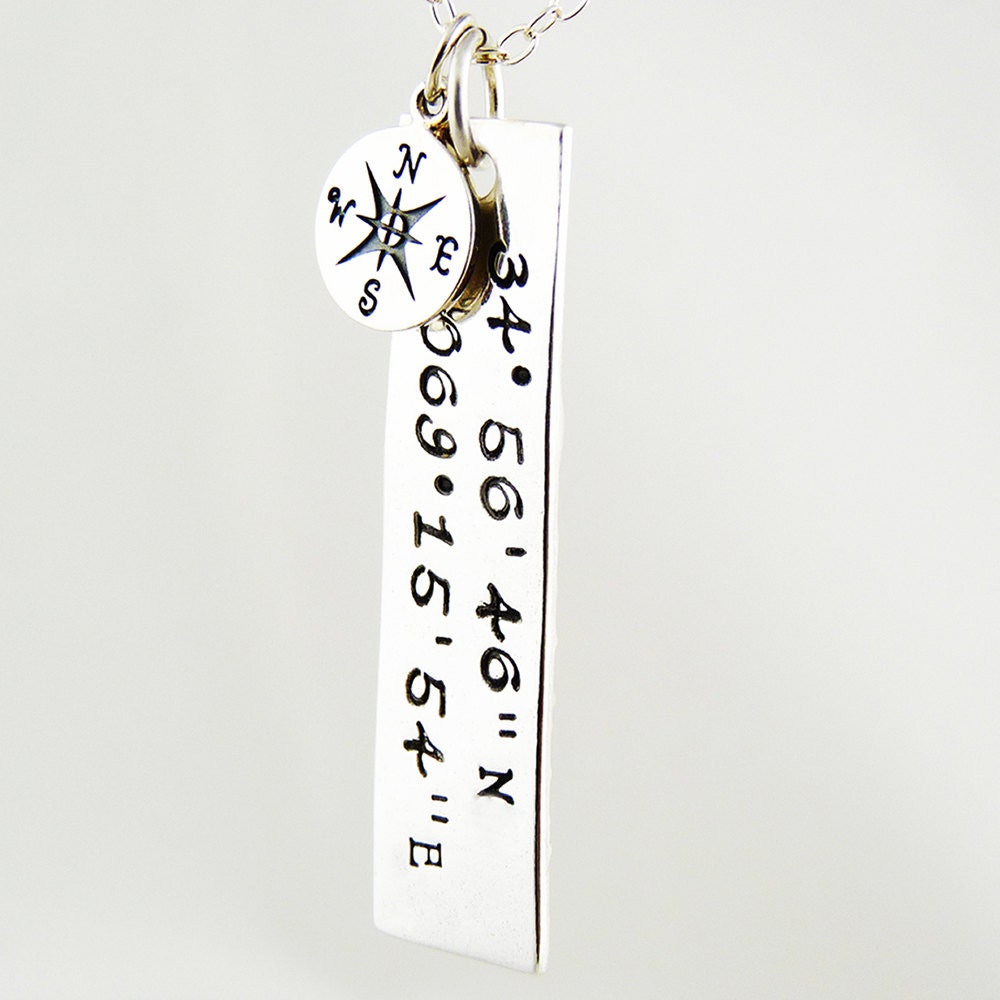 Latitude Longitude Custom Pendant in Recycled Sterling Silver Personalized